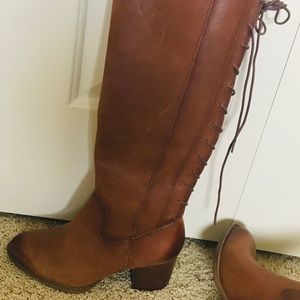 Brown Tall lace back boots